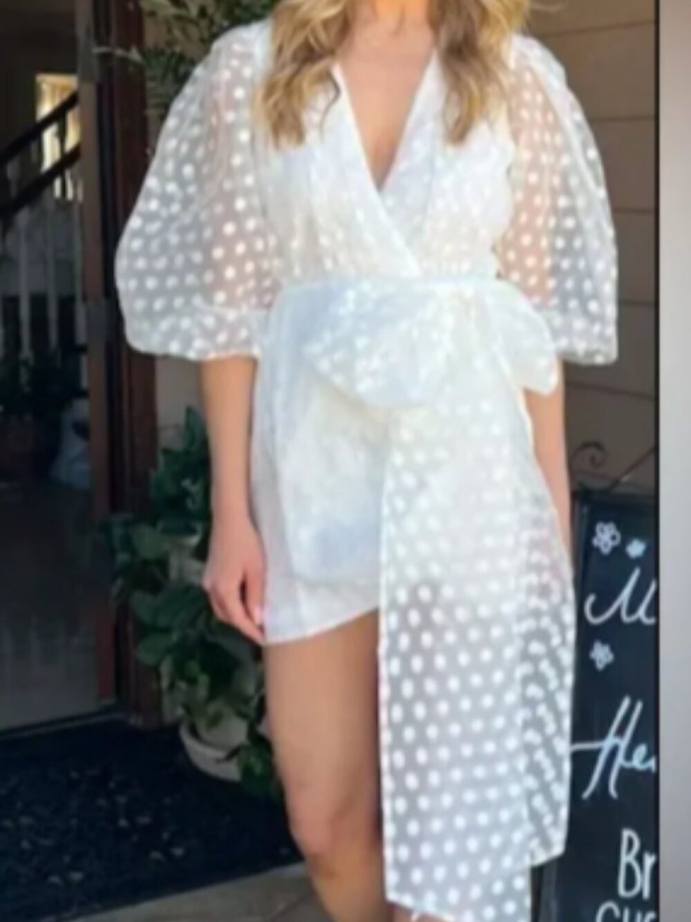 Lovers + Friends Alize White Swiss Dot Organza Puff Sleeve Mini Dress Size XS
